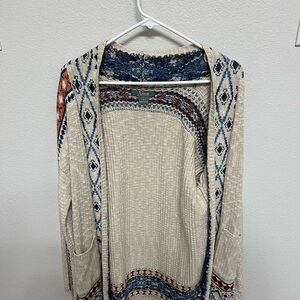 Beige and Blue Patterned Women's Sweater